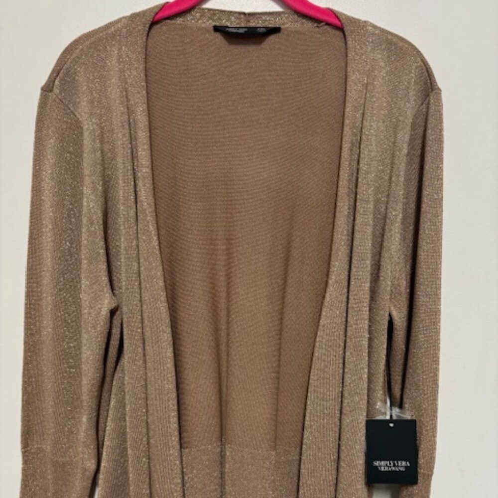 NWT GEORGEOUS SIMPLY VERA WANG WOMAN ELEGANT GOLD SPARKLING OPEN JACKET. SZ. XXL